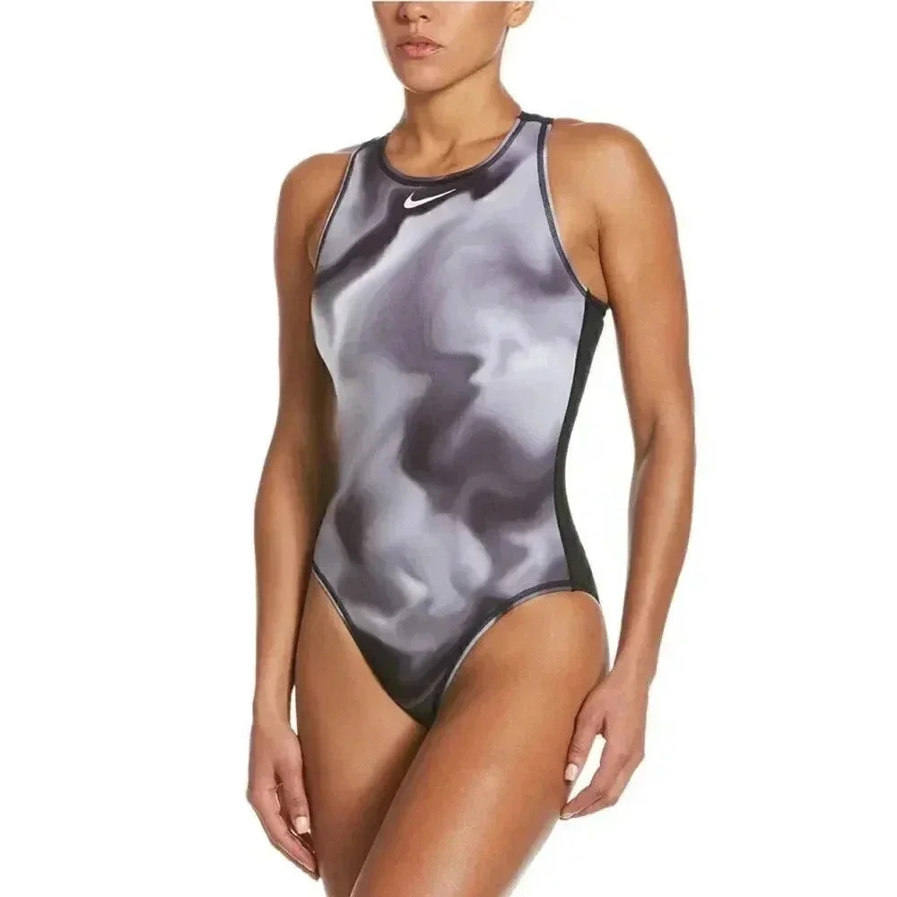 NWT NIKE Hydrastrong Women's Size 24 00 One Piece Swimsuit Swim Black Gray